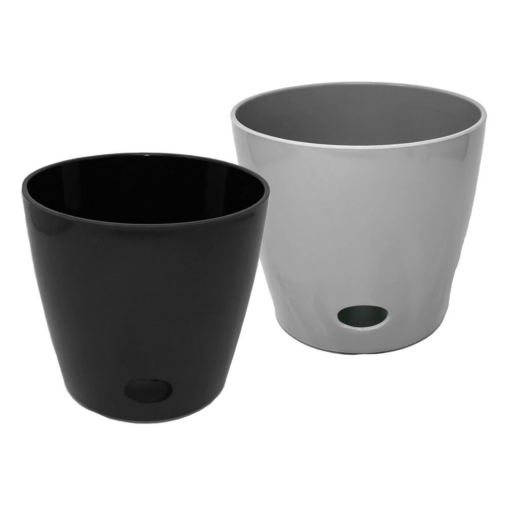 Bamboo Blooms 10 inch black and grey planter pair